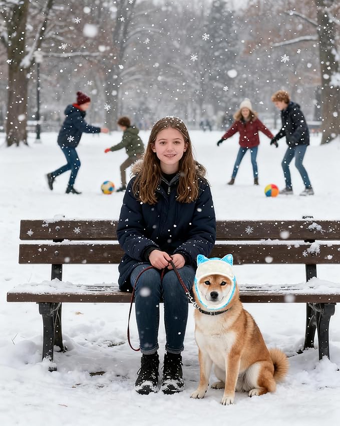 PET SHOW Dog Trapper Hat Winter Hat for Small Medium Dogs Warm Fleece Aviator Hats with Ear Flaps Adjustable Outdoor Boy Pet Pilot Costume Cap M-Blue Paw/Without Ear Holes