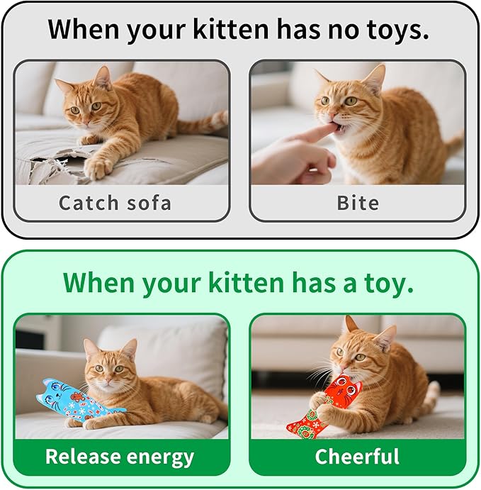 Christmas Catnip Toys for Large Cats Adult Indoor Cat Plush Toys with Crinkle Kitten Bite Dental Kicker Toy 6 Pcs