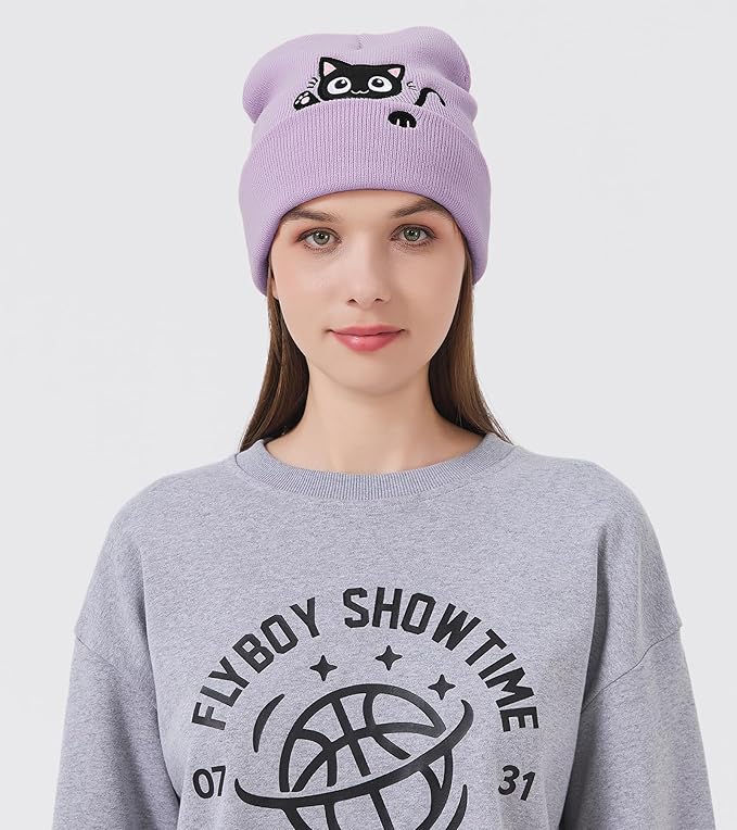 Cat Beanie Hats for Women Cute Cat Lovers Gifts Women's Winter Animal Knitted Hats for Girls