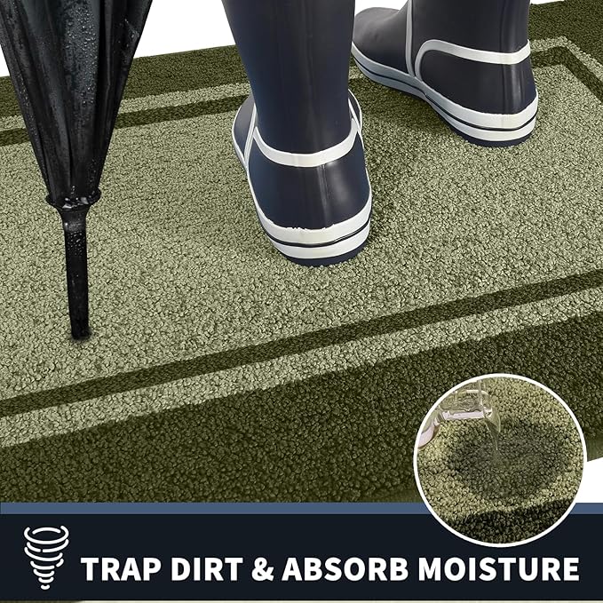 PURRUGS Dirt Trapping Door Mat 20" x 32", Non-Slip/Skid Machine Washable Entryway Rug, Shoes Scraper, Area Rug, Super Absorbent Welcome Mat for Muddy Wet Shoes and Paws, Budding Green & Sage Green