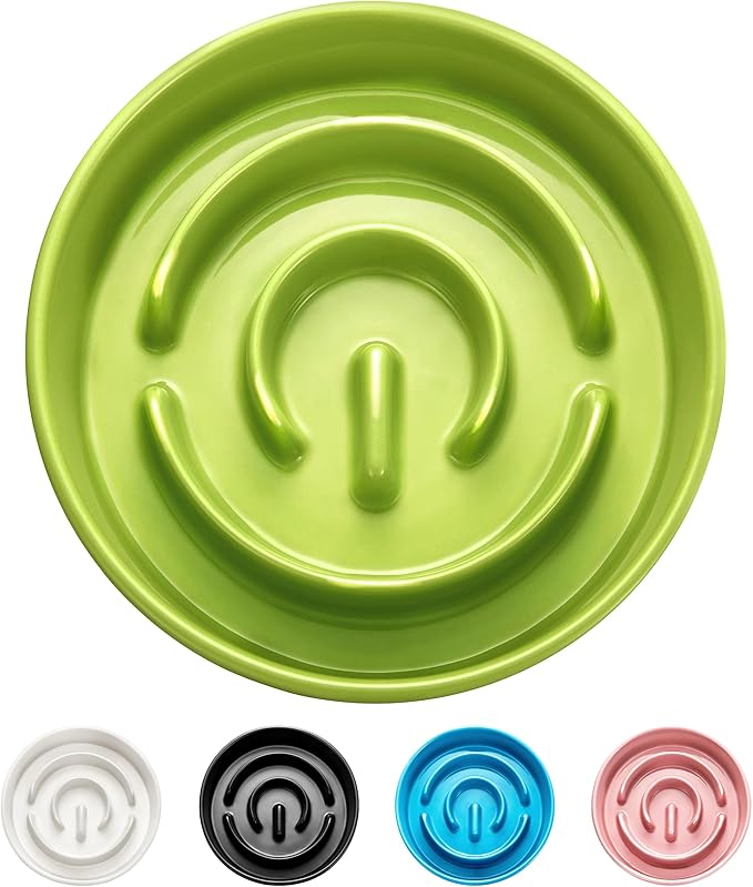 Ceramic Slow Feeder Dog Bowls, 0.6 Cup Slow Feeder for Small Dogs and Cats, Puzzle Maze Bowl, Prevents Choking, 6in, Green