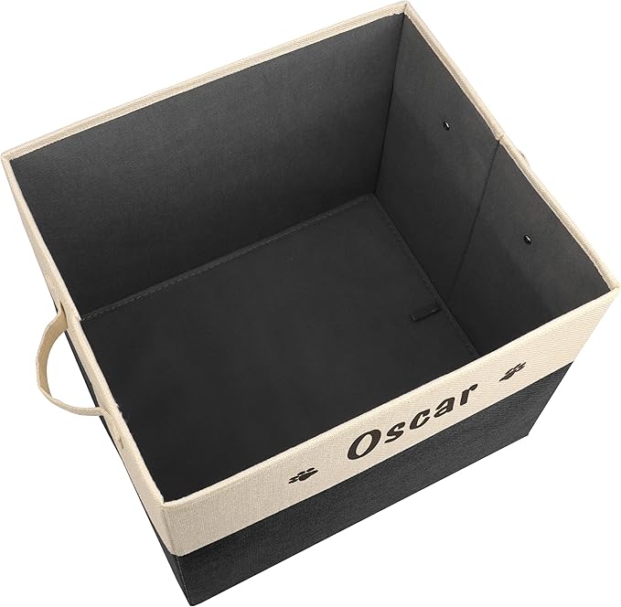 PET ARTIST Large Dog Toy Basket, Custom Toy Bin Box Personalized with Pet's Name, Collapsible Pet Storage Baksets With Handle for Toys,Blankets,Accessories- Black