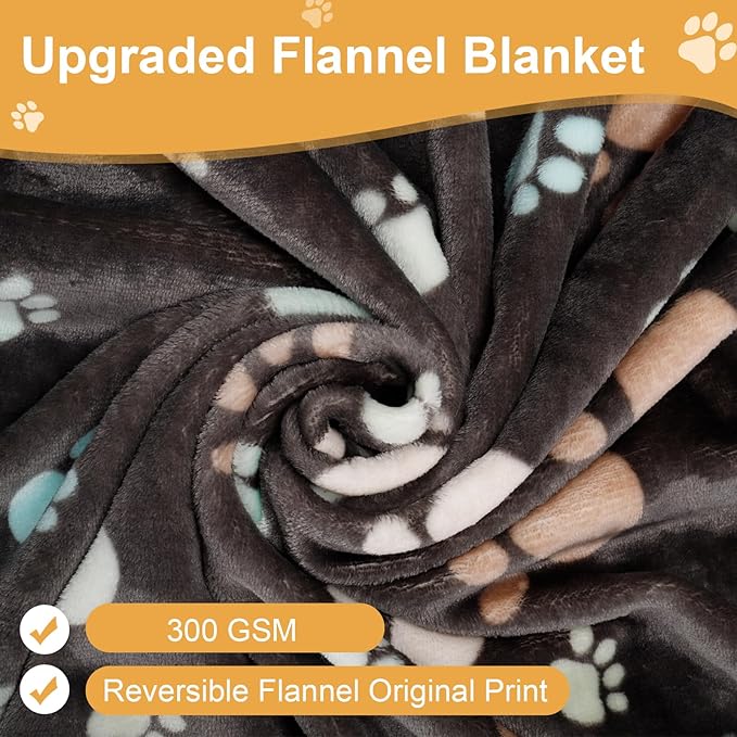 Dog Blanket for Large Dogs 3 Pack Dog Cat Flannel Blankets Washable Soft Pet Throw Cover for Kennel Crate Bed Cute Paw Pattern Pet Blanket Grey/White/Brown 41" x 31"
