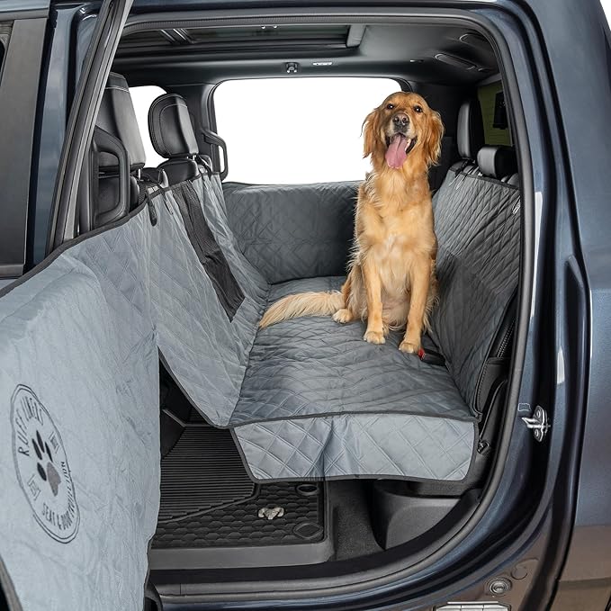 Ruff Liners Large Dog Seat Cover, 2024 Gray – As Seen on Shark Tank – Back Seat Protector for Full-Size Trucks – Waterproof, Machine-Washable, Touch Fasteners & Belt Slots – Heavy-Duty Dog Hammock