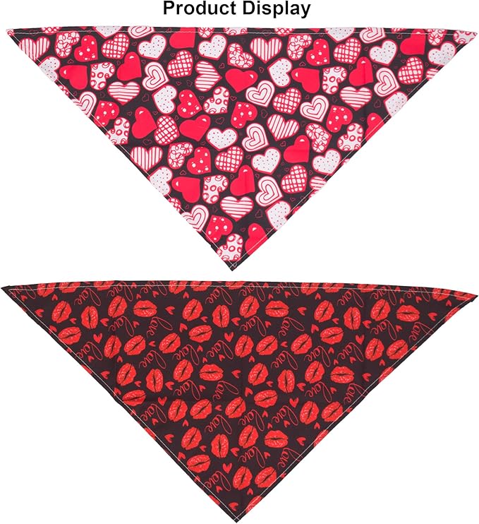 ADOGGYGO 4 Pack Valentine Dog Bandana Triangle Pet Scarf Red Pink Heart Pattern Valentine Bandanas for Large and Extra Large Dogs Pets (X-Large)