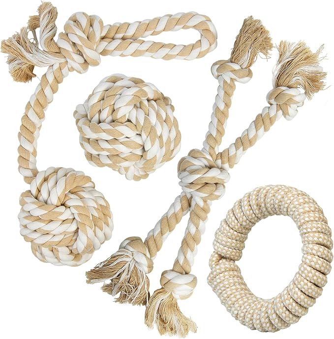 Dog Rope Toy 4 Pack - Dog Rope Toys for Large Dogs - Indestructible Natural Cotton Chew Toys for Aggressive Chewers - Tough Tug of War Dog Toys for Boredom, Teeth Clean