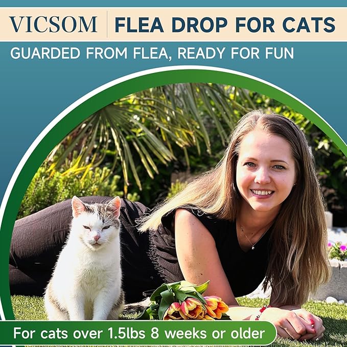 VICSOM Flea Treatment for Cat Flea and Tick Prevention for Cats Kitten, 6-Month Supply, Cat Flea Treatment & Control, Repellent, Fast Acting Topical Drops for Cats, Over 1.5 lbs, 24-Hour Protect