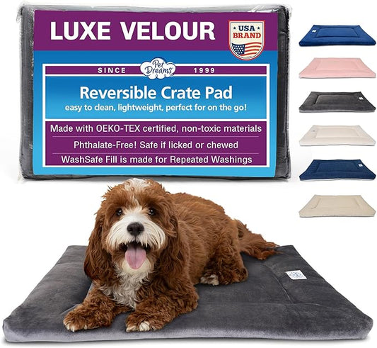 Pet Dreams Dog Crate Pad - Washable Kennel Mat, Crate Pads for Dog Cages, Non-Toxic, Flat Indoor Cat Bed, Fits iCrate 18, 24, 30, 36, 42, 48 Inches (Grey, XX Large, 48")