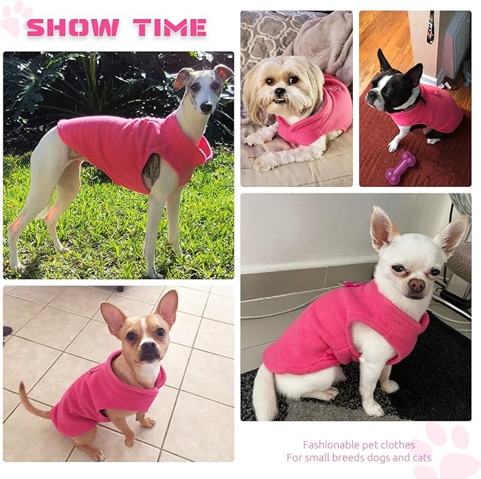 PETCARE Small Dog Sweater Cat Fleece Vest Soft Dog Jacket with Leash O-Ring Fall Winter Warm Pet Pullover Coat Puppy Clothes for Small Dogs Cats Chihuahua Apparel Shih Tzu Costume, Hot Pink