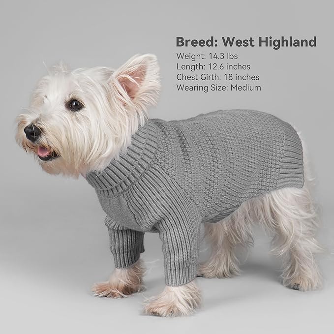 cyeollo Dog Sweaters Turtleneck Knitted Sweater with Leash Hole Winter Pet Clothes Dog Sweaters for Small Dogs, Grey M