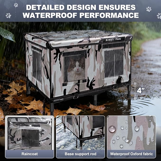 Outdoor Cat House for Ferals （Unheated） - 24''x18''x18'' Weatherproof Waterproof Cat Shelter with Rain Coat, Cozy All-Weather Protection for Stray & Outdoor Cats in Winter