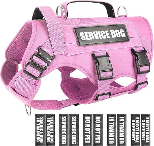 WINSEE Service Dog Vest Harness for Large Dog, Tactical Working MOLLE Vest with 10 Pet Patches, No Pull Heavy Duty Harness for Training Walking