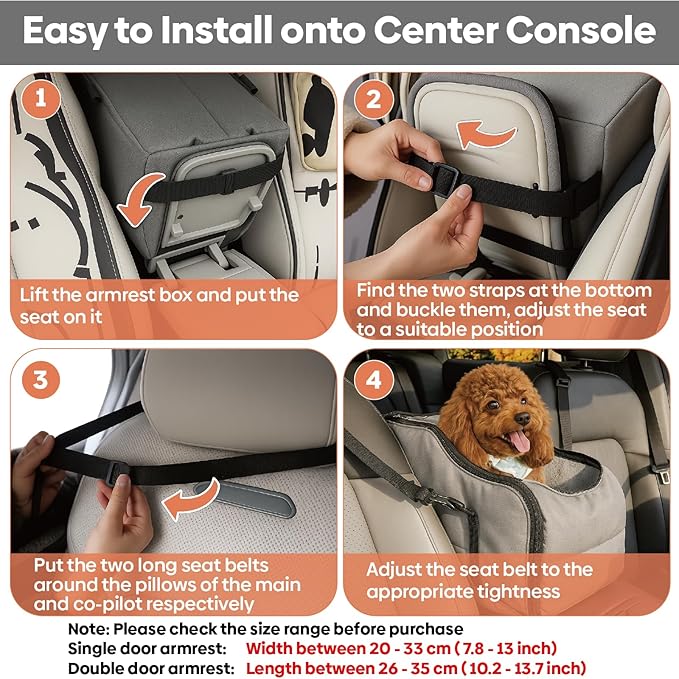 Cat Car Seat Center Console with Harness for Pets Under 10 Lbs, Cat Carrier for Car Armrest, Middle Console Dog Bed Small Dogs, Travel & Portable & Safe, Kitten Puppy Small Pet, 0-10 Lbs