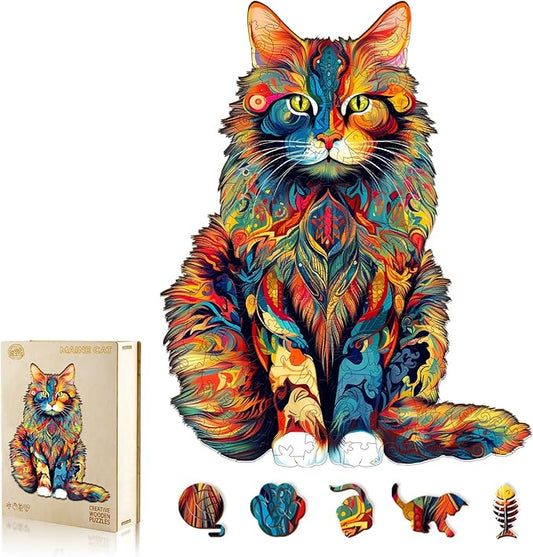 WOODBESTS Wooden Puzzles for Adults - Maine Coon, Cat Wooden Jigsaw Puzzle, Unique Animal Wood Puzzles Adult, Xmas Gifts for Puzzle Lovers(620 Pcs, XL, 23.6"x18.9")