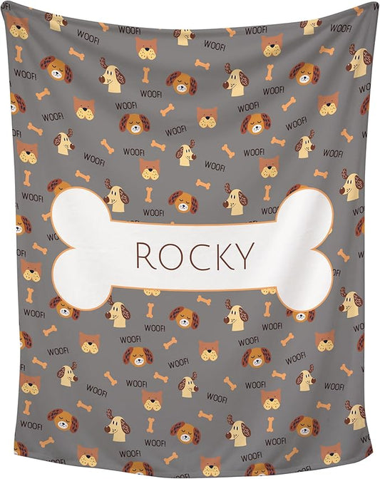 Prints Next Day – Custom 50" x 60" Plush Pet Lightweight Blanket with Name - Gift for Dog or Cat Owners - Personalized Couch Throw - Puppy Patterned - Printed in America
