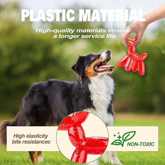 Durable Dog Chew Toy – Balloon Dog Shape, 6.14” for Medium & Large Dogs, Tough Plastic, Interactive Chew Toy for Boredom & Dental Health（Red）