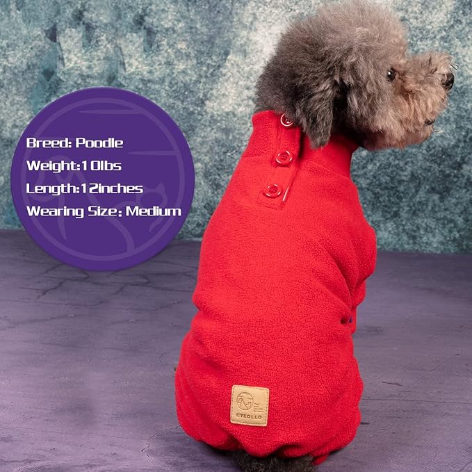 cyeollo Dog Pajamas Warm Christmas Dog Coat Pjs Fleece Thermal Doggie Onesie Stretchy Jumpsuits Cold Weather Jacket Puppy Small Puppy Pajamas Cat Apparel, Color Red XS