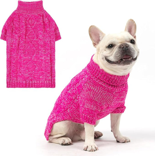 KOOLTAIL Dog Sweater for Large Medium Small Dogs, Fall Dog Sweaters, Turtleneck Cable Knitwear Pet Cold Weather Coats with Leash Hole, Warm Winter Pullover Clothes for Bulldog, Yorkie,Boy Girl,Rose SM