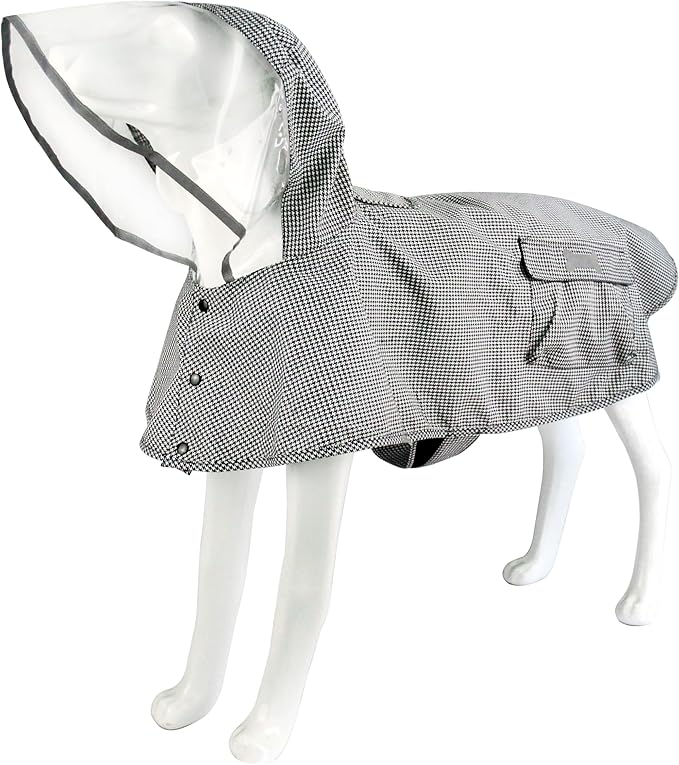 Waterproof Dog Raincoat, Adjustable Reflective Lightweight Pet Rain Clothes with Poncho Hood(XX-Large,Black&White)
