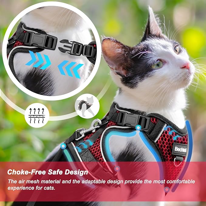 at Harness and Leash for Walking Escape Proof Soft Adjustable Cat Leash Breathable Honeycomb Structure Comfortable Vest Easy to Wear Kitten Harness for Outdoor Travel, Honeycomb Red, M