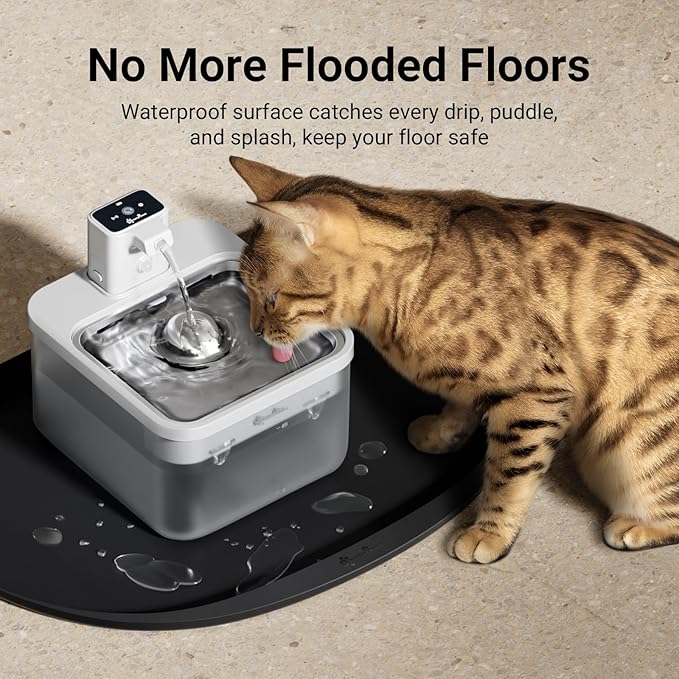 DownyPaws Cat Food Mats for Floors Waterproof, BPA Free Silicone Pet Feeding Mat, Non-Slip Pet Food Mat with High Raised Edge, Cat Placemat for Messy Drinkers, 18"×12.5", Black