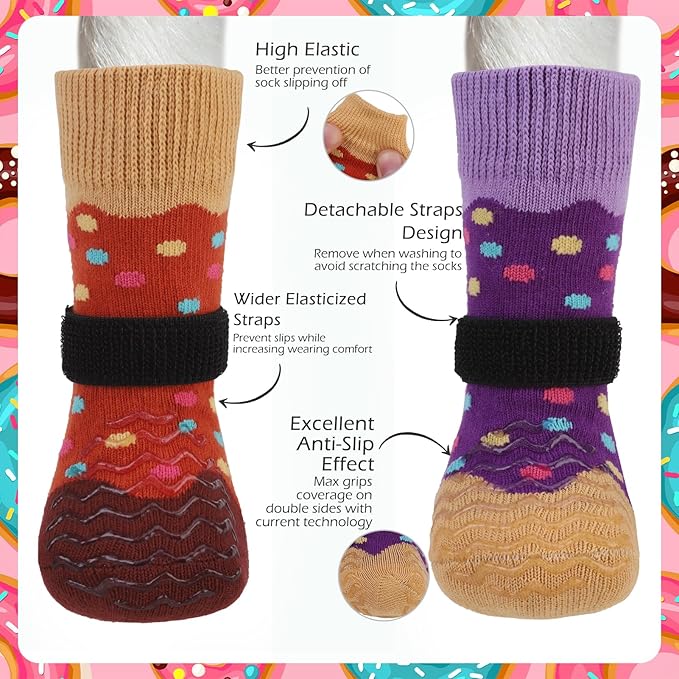 EXPAWLORER 8 Pcs Anti Slip Dog Socks, Dog Shoes for Hot Pavement, Dog Booties for Hardwood Floor, Prevent Licking Paws, Boots & Paw Protectors for Small Medium Large Senior Dogs