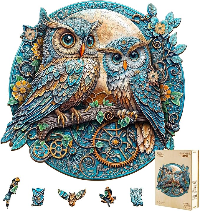 Wooden Puzzles for Adults, Embossed Owl Wooden Jigsaw Puzzle, Wall Art Home Decor (XL-17.3 * 16.6in-430 Pieces)