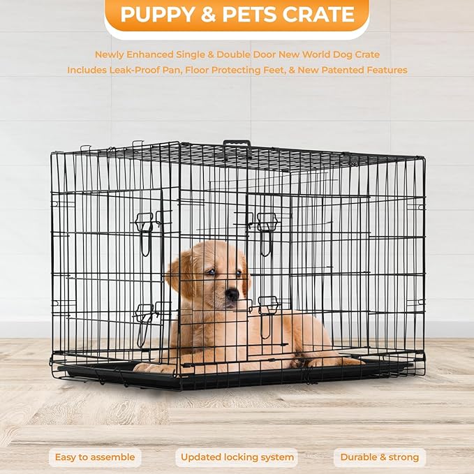 PayLessHere Small Dog Crate Kennel 24 inches Metal Dog Cage Double-Door Folding Travel Indoor Outdoor Puppy Playpen with Divider and Handle Plastic Tray,Black