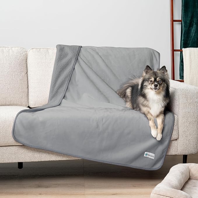 PetAmi Waterproof Dog Blanket for Extra Large Dogs, Reversible Soft Dog Crate Cover, Queen 90x90 Light Gray