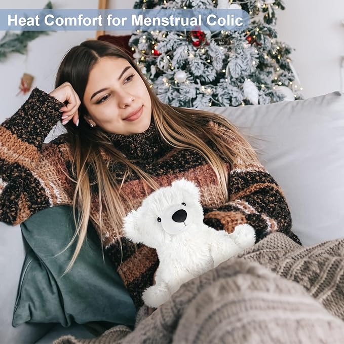 Warming Polar Bear Stuffed Animal, Microwavable Heating Pad for Soothing & Stress Relief, Stuffed Bears Plush Toys with Lavender Scent, Plushies White Bear Gifts Kids & Adults