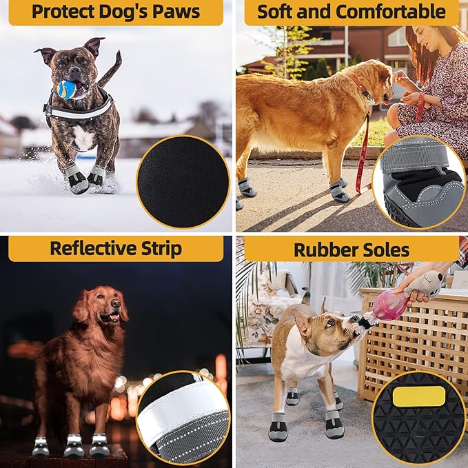 Dog Shoes for Large Dogs, Medium Dog Boots & Paw Protectors for Hardwood Floors, Outdoor Dog Booties for Hot Pavement Winter Snow Hiking, Waterproof Dog Shoes with Reflective Strips Size 5