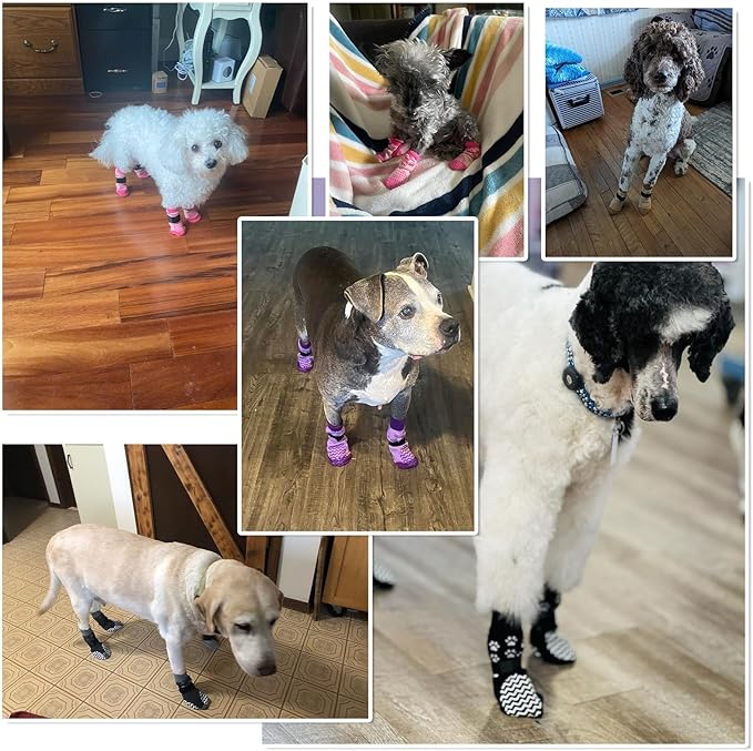EXPAWLORER 6Pcs Anti Slip Dog Socks to Prevent Licking Paws, Dog Shoes for Winter, Double Sides Dog Boots & Paw Protectors Booties for Hardwood Floors with Grippers Small Medium Large Senior Dogs, XS