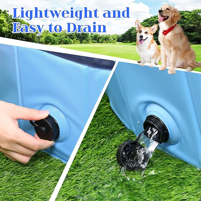 Foldable Dog Pool, Portable Pet Bath Tub and Kiddie Swimming Pool, Collapsible Bathtub for Puppies, Small, Medium and Large Dogs, Cats and Kids, 87 x 12 in, Blue