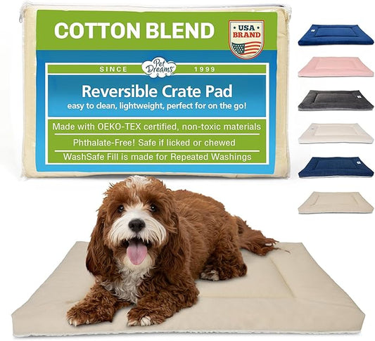 Pet Dreams Dog Crate Pad - Washable Kennel Mat, Crate Pads for Dog Cages, Non-Toxic, Flat Indoor Cat Bed, Fits iCrate 18, 24, 30, 36, 42, 48 Inches (Khaki, X Large, 42")