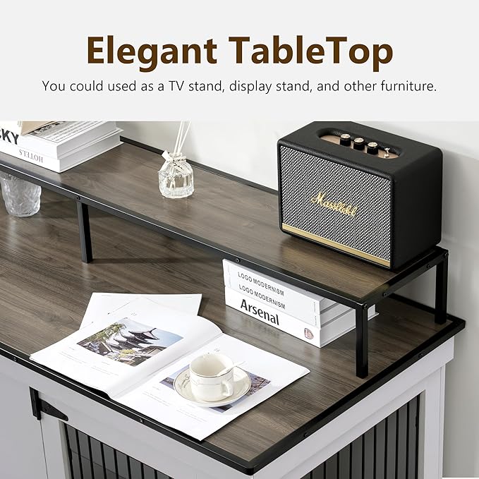 MCombo Large Dog Crate Furniture TV Stand, Wooden Pet Kennel with Double Doors, Indoor Furniture Style Dog House End Table, 1861 (Light Grey)