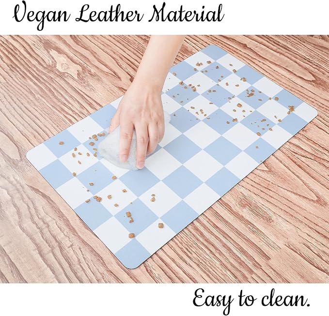 Ralxion Checkered Dog Feeding Mat, Absorbent Mats for Dog Food and Water Bowl, Dispenser, Retro Aesthetic Blue Checkerboard Pet Placemat for Dogs, Cats, Puppy Accessories, 12" X 19”