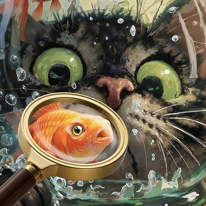 Curious Cat Fish Jigsaw Puzzles 1000 Pieces for Adults -Challenging Funny Kitten Terrified Fish Art, Premium Matte Finish, 27.56 x 19.68 Inches, Perfect for Game Nights
