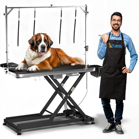KANIS Professional Electric Dog Grooming Table - Heavy Duty, Height Adjustable Pet Grooming Table w/Leveling Wheels, Grooming Arm, Anti Slip Tabletop & Tool Organizer/Dog Grooming Station (60", BLACK)