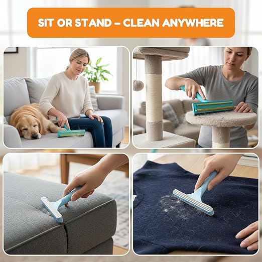 3 In 1 Carpet Rake for Pet Hair Removal with Long & Short Handle and Rubber Detail Brush, Carpet Brush for Pet Hair, Deep Cleaning Pet Hair Removal Broom for Carpets Couches Rugs Bed Furniture