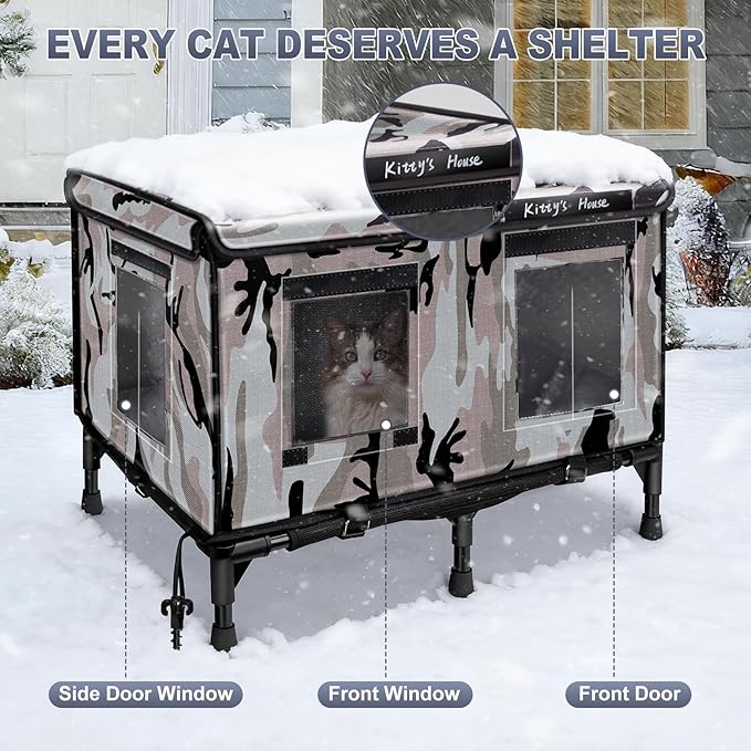 Outdoor Cat House for Ferals （Unheated） - 24''x18''x18'' Weatherproof Waterproof Cat Shelter with Rain Coat, Cozy All-Weather Protection for Stray & Outdoor Cats in Winter