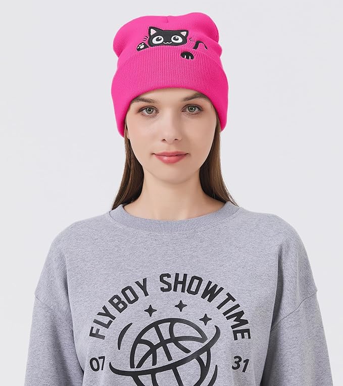 Cat Beanie Hats for Women Cute Cat Lovers Gifts Women's Winter Animal Knitted Hats for Girls