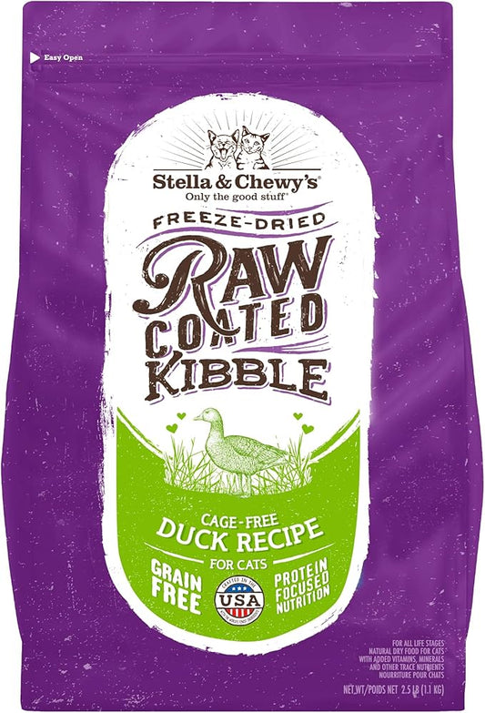 Stella & Chewy's Raw Coated Cat Food - High Protein, Grain-Free Kibble with Cage-Free Duck - Premium Digestive Support with Probiotics - Natural Small Kibble - Perfect For Picky Eaters - 2.5 lb Bag