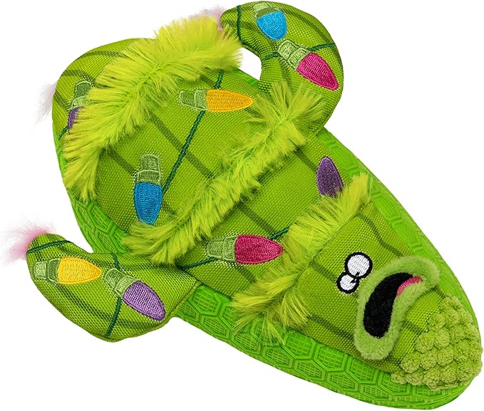 goDog Holiday Collection Mixed Materials TPE-Plush Holiday Cactus Squeaky Dog Toy, Chew Guard Technology - Green, One Size