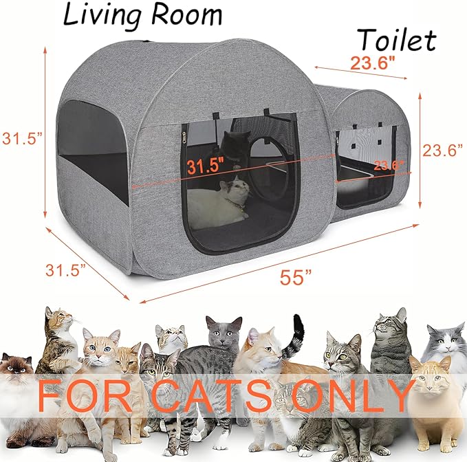 LUCKITTY Portable Cat Playpen, Delivery Room, Enclosure, Postoperative Recovery, House Design for Better Standing, Foldable Pet Tent for Indoor and Outdoor Use, Cat Houses & Condos Dark Gray