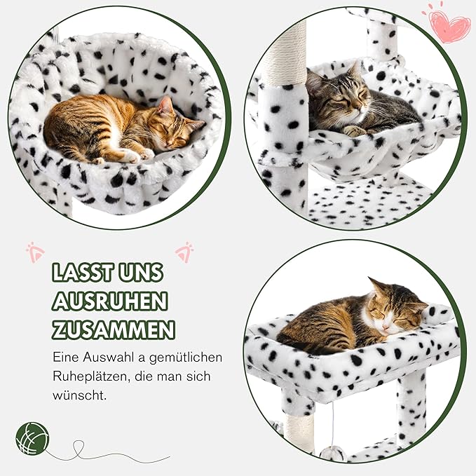 MUTICOR 81 inches Multi-Level Tall Cat Tree Tower for Indoor Kitties/Large Climbing Tree House for Big Feline/Condo/Sisal Scratching Posts/Plush Perches Platforms/Basket Hammock/White & Black Spot