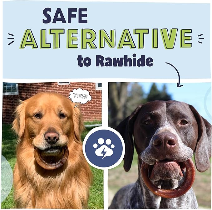 Pawstruck All-Natural 4" Bully Stick Rings for Dogs - Rawhide-Free, 100% Beef, Single Ingredient Dental Chew Bones - Fully Digestible, Low Odor - Bulk 25 Pack - Packaging May Vary