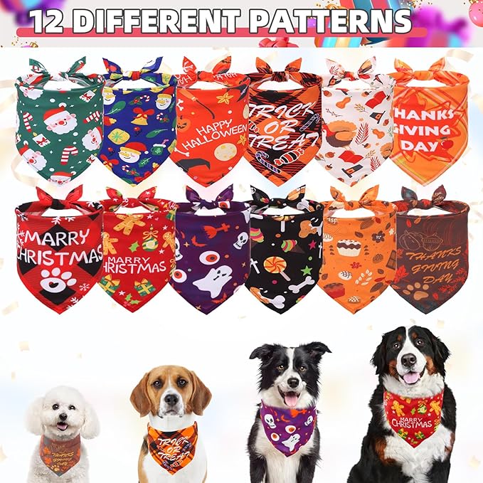 KOOLTAIL Fall Dog Bandana, Festival Plaid Pets Scarf, Halloween Thanksgiving Christmas Bandanas Bulk Daily Use in Autumn and Winter Accessories, Holiday Dog Bandanas for Small Medium Large Puppy Cats