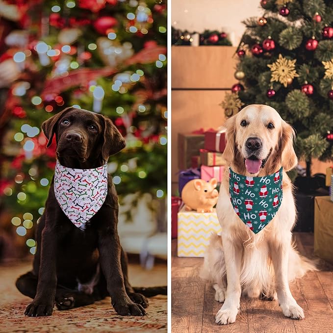 ADOGGYGO 4 Pack Dog Bandana Christmas Pet Scarf Triangle Bibs Kerchief Set Pet Christmas Costume Accessories Decoration for Medium Large Dogs (Large)