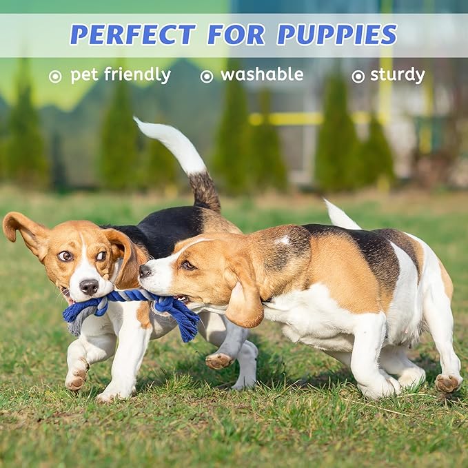 Pet Chew Rope Toy for Teething, Entertainment & Interaction, Knots Weave Cotton Rope, Biting Small Ball Tough Chew Toys for Dogs & Cats, 4 Pack