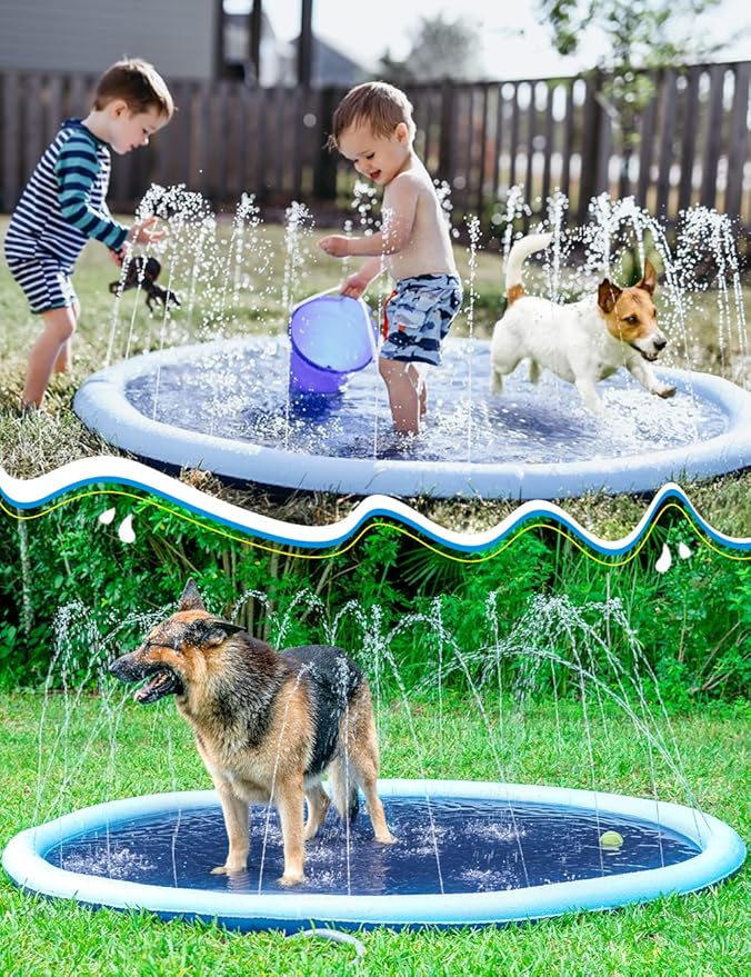 Kids Dog Splash Pad Sprinkler - Jasonwell Non Slip Dog Sprinkler Pad Splash Pool Puppy Dogs Pool Summer Outdoor Water Toys Backyard Durable Splash Pad for Toddlers Kids Small Medium Large Dogs Pet